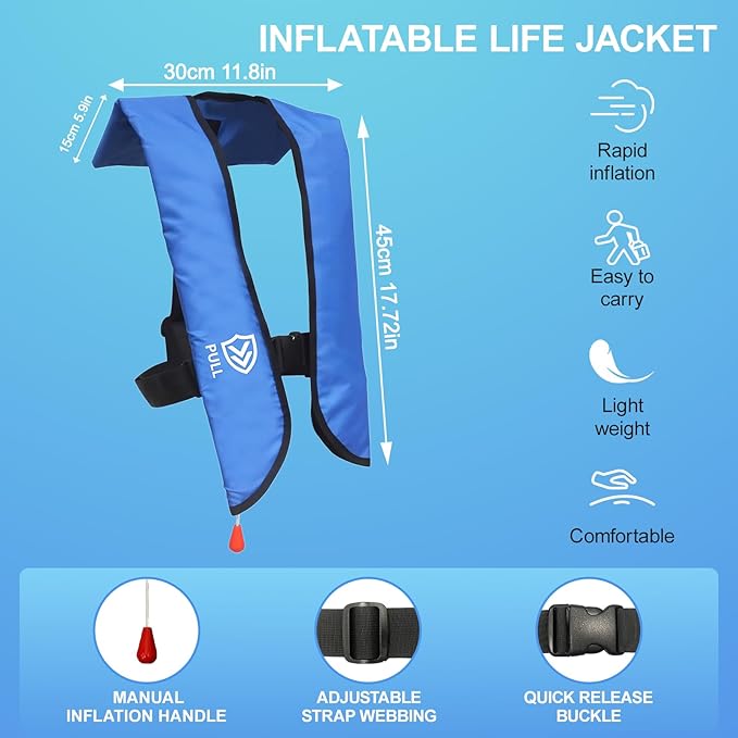 Automatic/Manual Inflatable Life Jacket| Inflatable PFD Kayak Vest Adult| Life Vest for Adults| Outdoor Water Sports| Supports up to 330 lbs|33g of Carbon Dioxide Cylinder