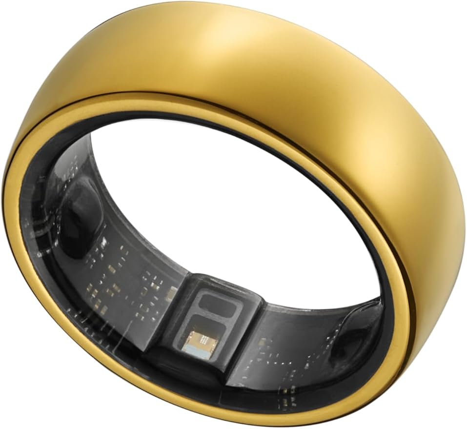 Smart Ring, Activity Trackers, Sleep Ring, Fitness Tracking, Stress Tracker, Heart Rate, Meditation, Temperature, Respiratory, No App Subscription, Women, Men, iOS, Android (Golden, 7)