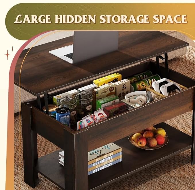 WLIVE Coffee Table, 39" Lift Top Coffee Table with Hidden Compartment, Storage Shelf and Lifting Top for Home Living Room, Office and Reception Room,Espresso