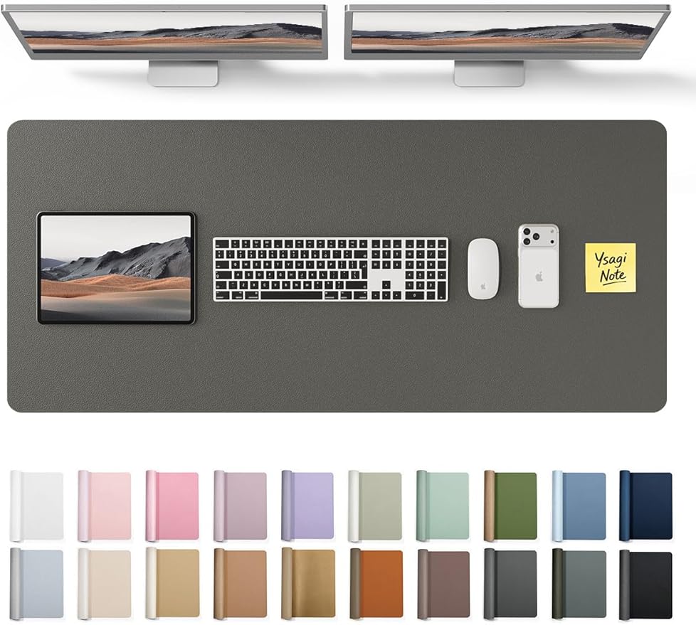 YSAGi Leather Desk Pad Protector, Office Desk Mat, Large Mouse Pad, Non-Slip PU Leather Desk Blotter, Laptop Desk Pad, Waterproof Desk Writing Pad for Office and Home (Dark Grey, 47" x 17")