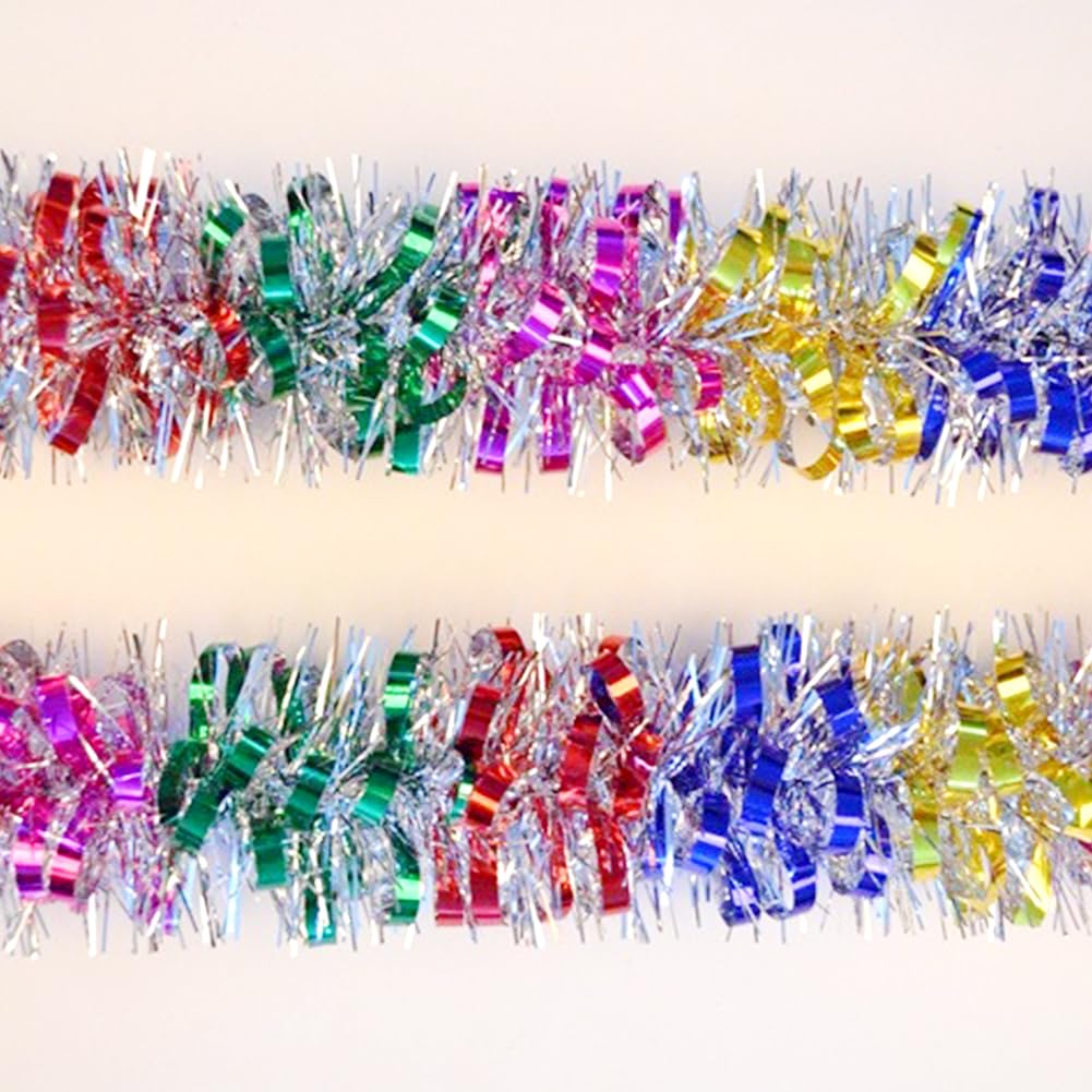 33Ft Christmas Tinsel Garland Shiny Thick Tinsel Decor Xmas Tree Decorations Metallic Twist Foil Garland for Birthday Teachers' Day New Year Parties Indoor Outdoor Party Supplies - Colourful 1