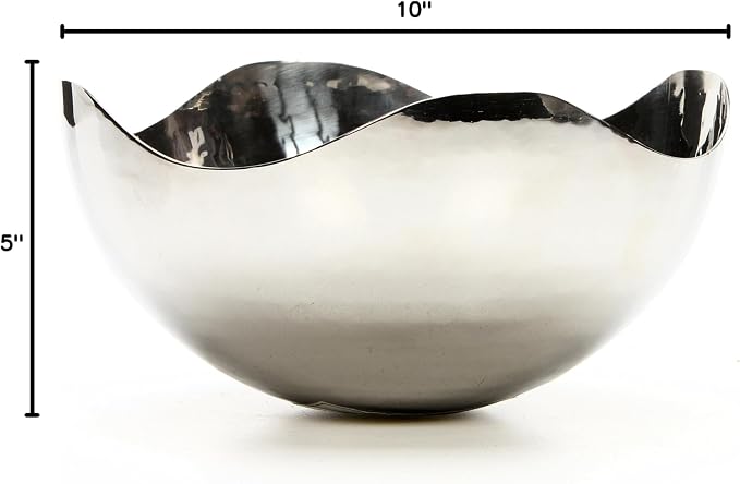 Hosley 10" Long Silver Finish Metal Bowl Modern Elegance for Serving and Decor Contemporary Accent for Stylish Homes Sophisticated