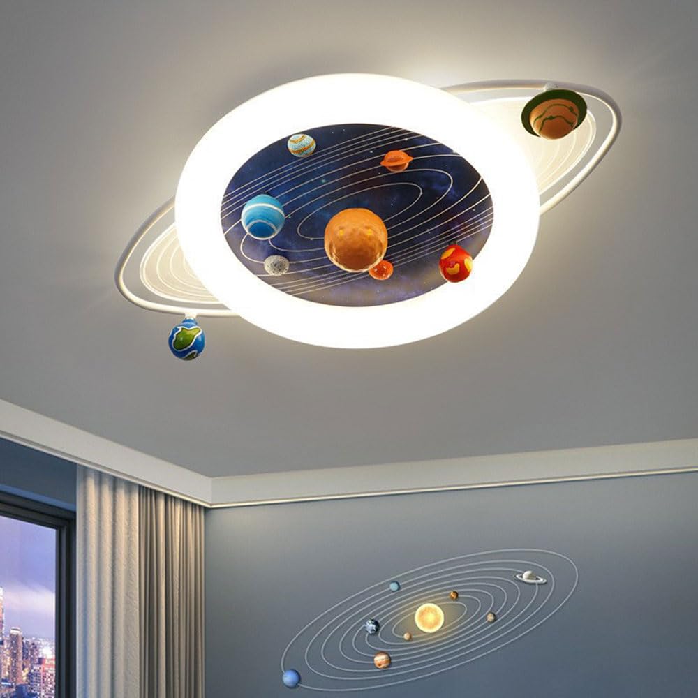 YXTSIMV LED Ceiling Lamp Modern Dimmable Creative (with Remote Control Device) 24.8-inch Universe Planet Acrylic Lampshade Suitable for Children's Room Nursery Kindergarten Girls/Boys Room