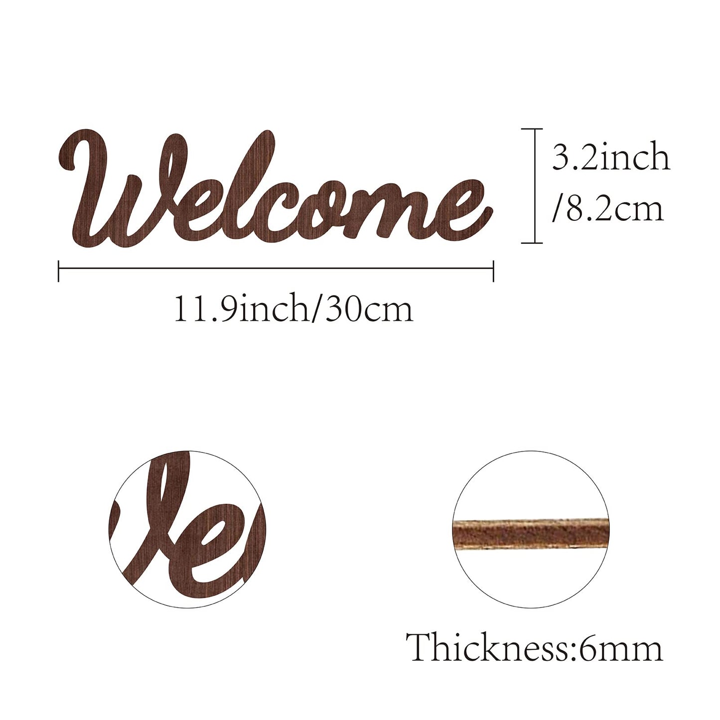 CREATCABIN Cutout Welcome Sign Wooden Wall Art Decor Wood Word Sculpture Signs Rustic Farmhouse For Housewarming Home Front Door Entryway Wall Decoration, Brown, 11.9 x 3.2inch