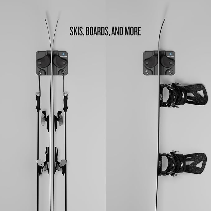 Ultimate Ski & Snowboard Wall Storage Rack - Fits any Ski or Snowboard - Save Your Rocker, Tips and Tails - Damage-free - 1x - Black