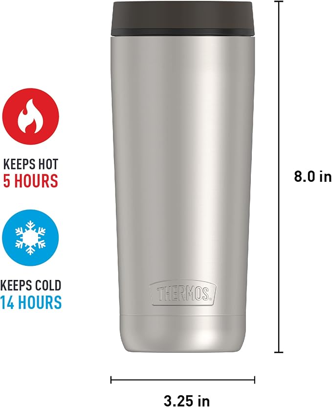THERMOS ALTA SERIES Stainless Steel Tumbler 18 Ounce, Matte Steel/Espresso Black