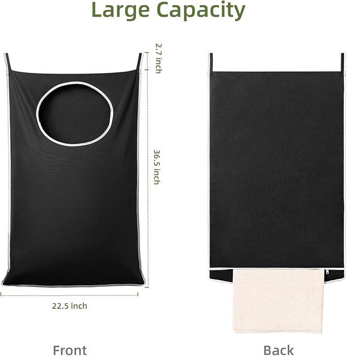 KEEPJOY XL Black Door Hanging Laundry Hamper, 36.5" x 22.5" Large Capacity Hanging Hamper Bag with Large opening and Strong Hooks for All Family Laundry, Blankets, and Toys (Black,1-Pack)