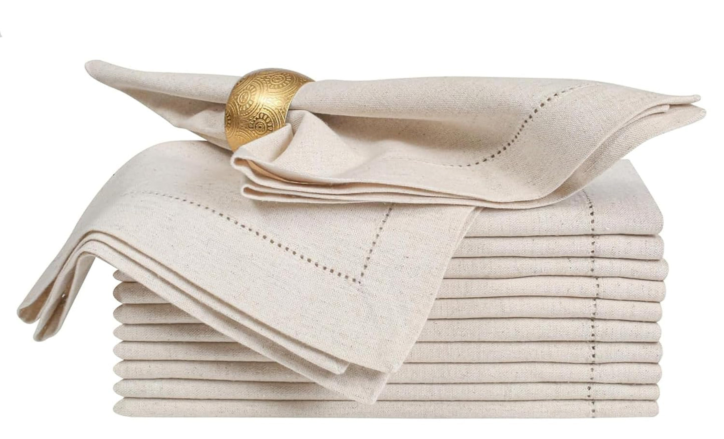 Homidate Linen Flax Cotton Cloth Dinner Napkins Set of 12 – 18x18 Natural Fabric with Hemstitched Mitered Corners – Machine Washable Wedding, Cocktail & Party Table Napkins