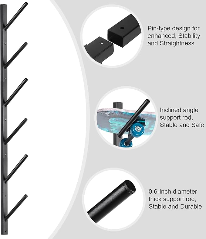 Skateboard Rack Wall Mount ??Skateboard Wall Hanger, Snowboard Display Wall Mount, Ski Holder | 6-Floor Skateboard & Ski & Snowboard Storage Rack | Snowboard & Ski Lover Gifts