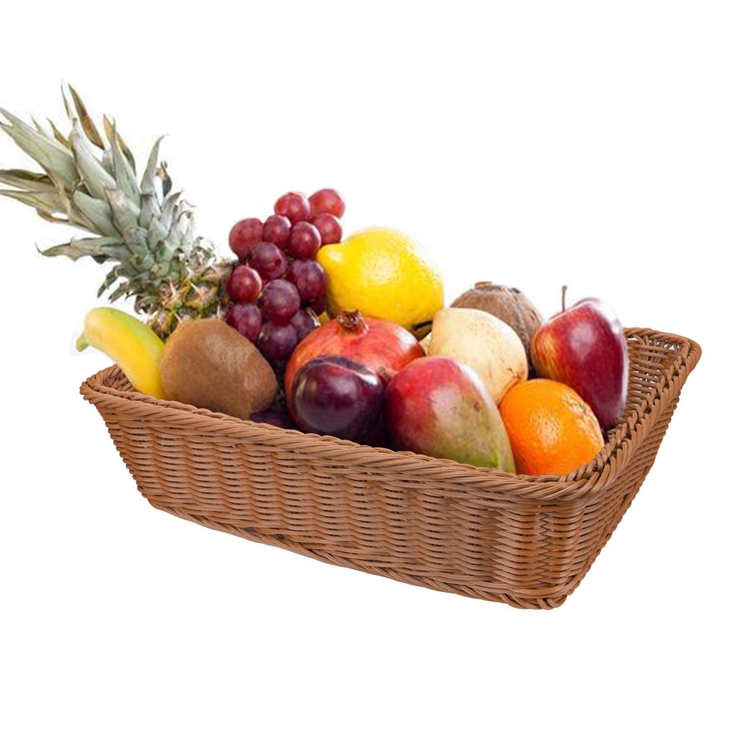 Yarlung 3 Pack Imitation Rattan Woven Bread Baskets, 11.8 x 7.8 Inch Plastic Wicker Fruit Baskets for Food Serving, Vegetables, Kitchen, Restaurant, Outdoor, Brown