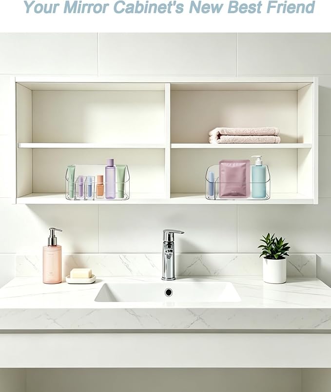 Makeup Tray Holder Organizer Cosmetic Display Case Tabletop Desktop Vanity Countertop Bathroom Wall Cabinet Medicine Storage Box 9 Dividers 2 Removable Women Ladies Girls Gifts Crystal Clear 1 PACK