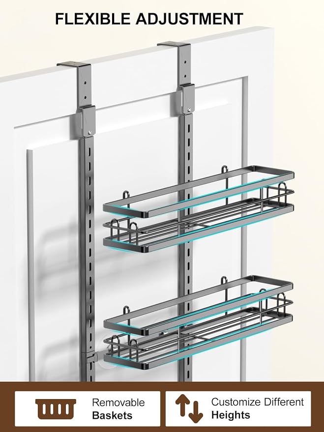 Delamu 9 Tier Over The Door Pantry Organizer, Pantry Organization and Storage, Hanging Spice Rack for Pantry Door Organizer, Metal Pantry Door Shelves for Kitchen Bathroom Laundry Room,15.3" Black