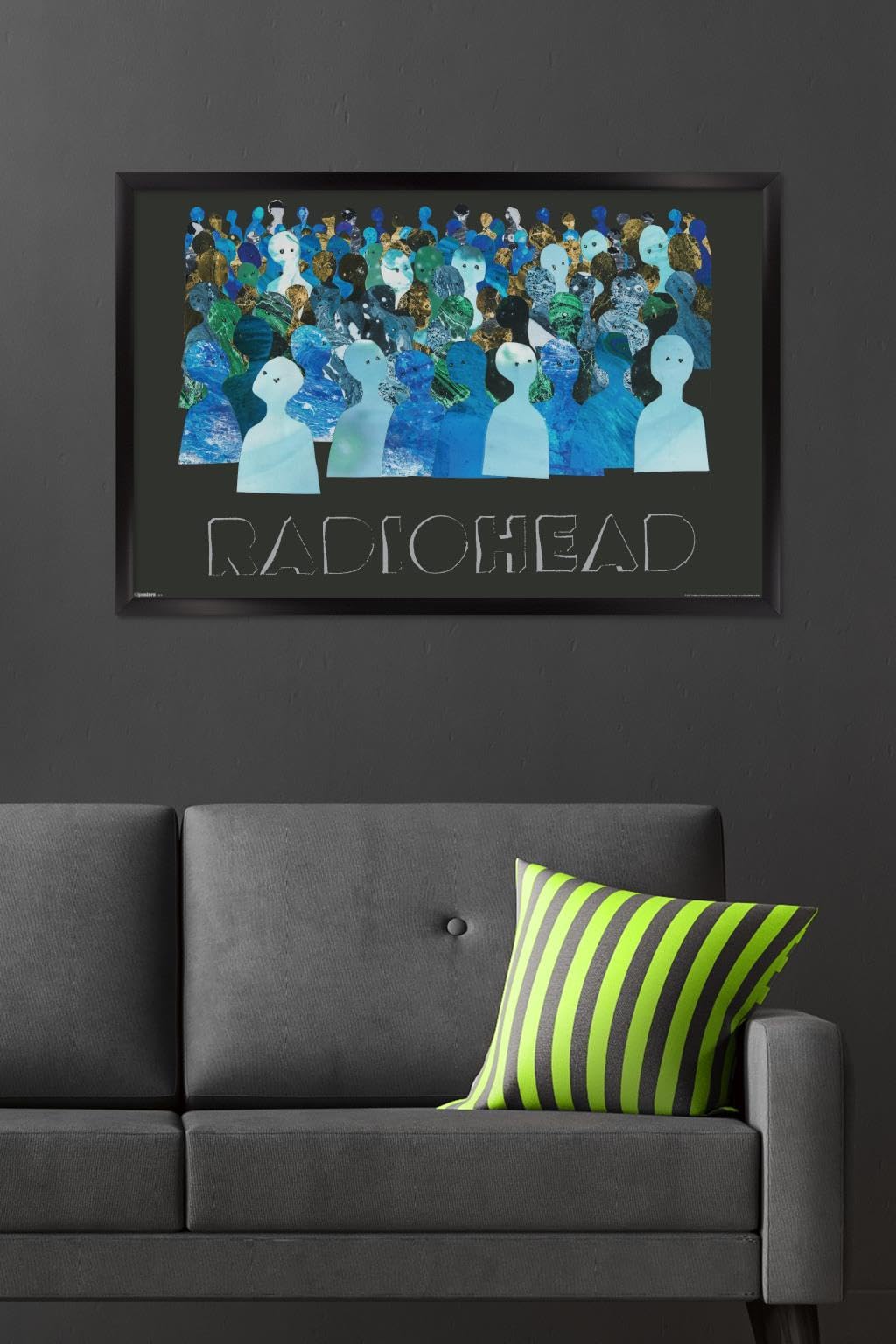 Radiohead - Blue Crowd Silhouettes Wall Poster, 34L" x 22.4W", Black Framed Version