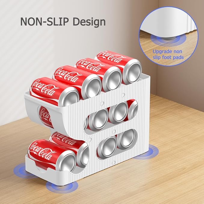 Sotfamily FIFO Soda Can Organizer for Pantry/Fridge, Automatic Rolling Pop Can Dispenser/Storage/Holder/Container for Refrigerator or 12" Deep Shelf, Space-Saving Drink Organizer for 12 Standard Cans