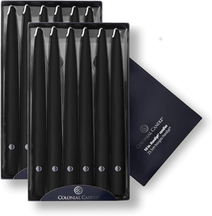 Colonial Candle Unscented Taper Candle, Handipt Collection, Black, 10 in, Pack of 12 - Up to 8 Hours Burn