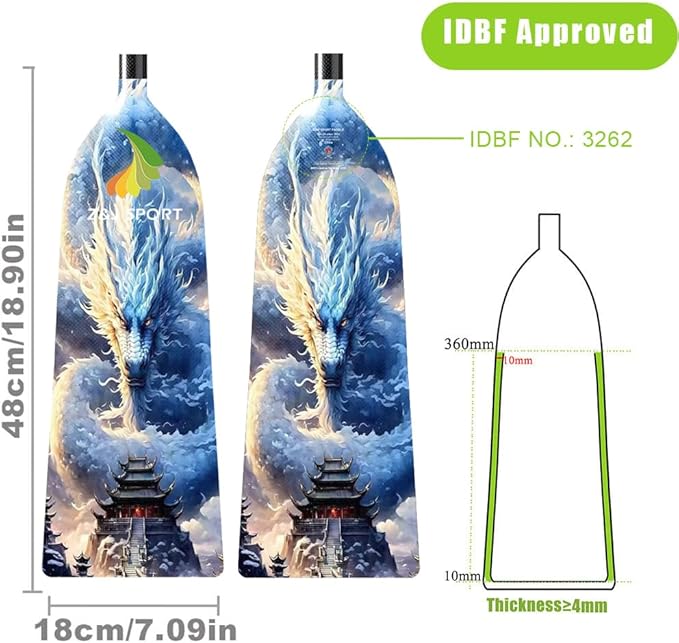 Z&J SPORT Adjustable Dragon Boat Paddle, IDBF Approved Carbon Fiber Paddle, Dragon Graphic Paddle with Adjuster for Dragon Boat Race with Adjustable T Handle