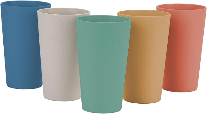 Wheat Straw Unbreakable Cup | 20 oz Reusable Water Drinking Glasses Sets of 5 | Lightweight Tumbler for Kitchen Outdoor | Dishwasher Safe, BPA Free and Eco friendly (20 oz, 5 Color_H)