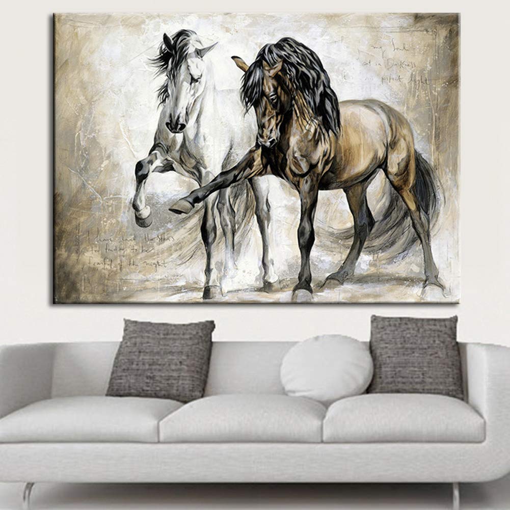 Horse Portrait Painting Horses Canvas Art Wall Decor Black Horse Wall Art Framed and Ready to Hang