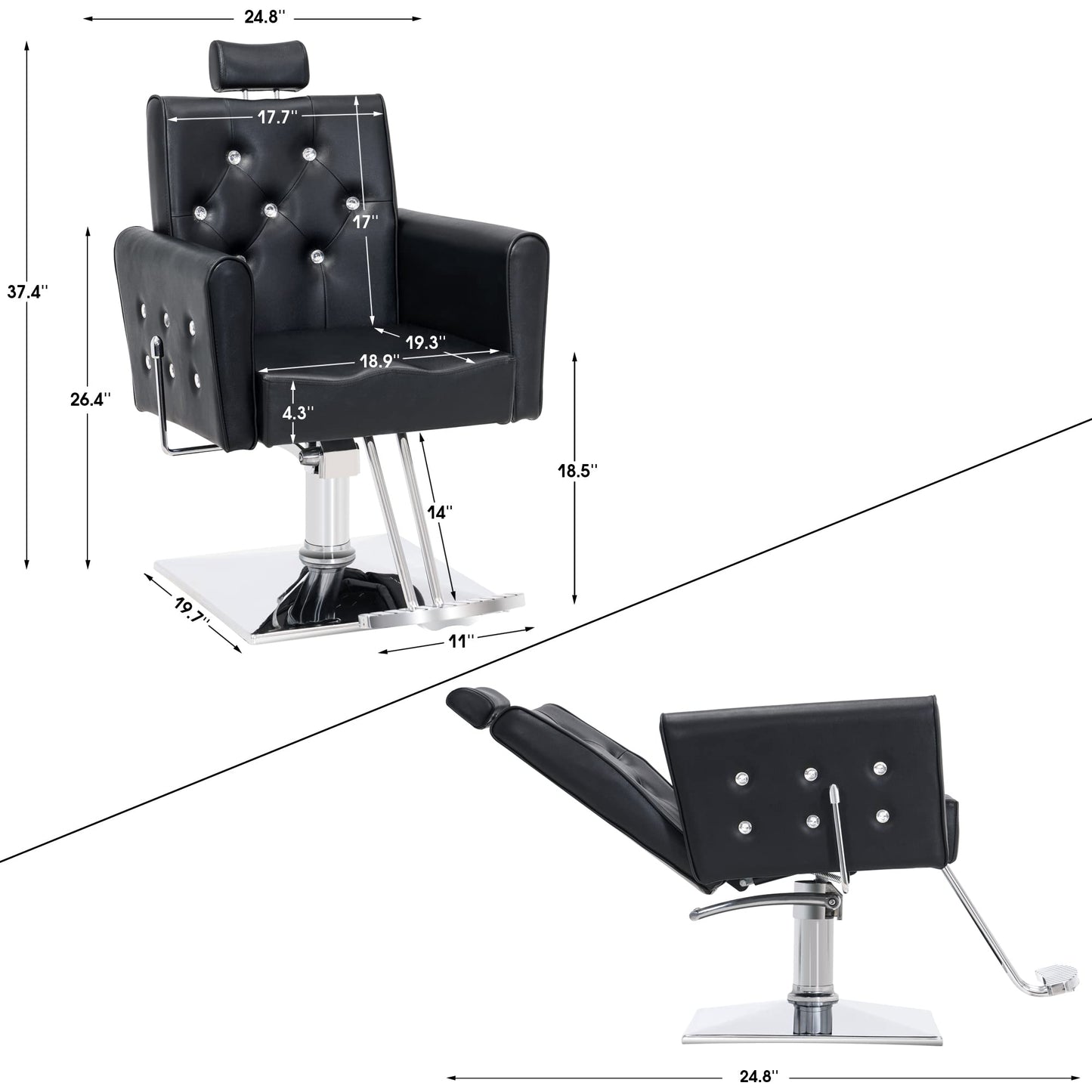 BarberPub Classic Hydraulic Recliner Barber Chair Antique Hair Spa Salon Styling Beauty Equipment 3123 (Black)