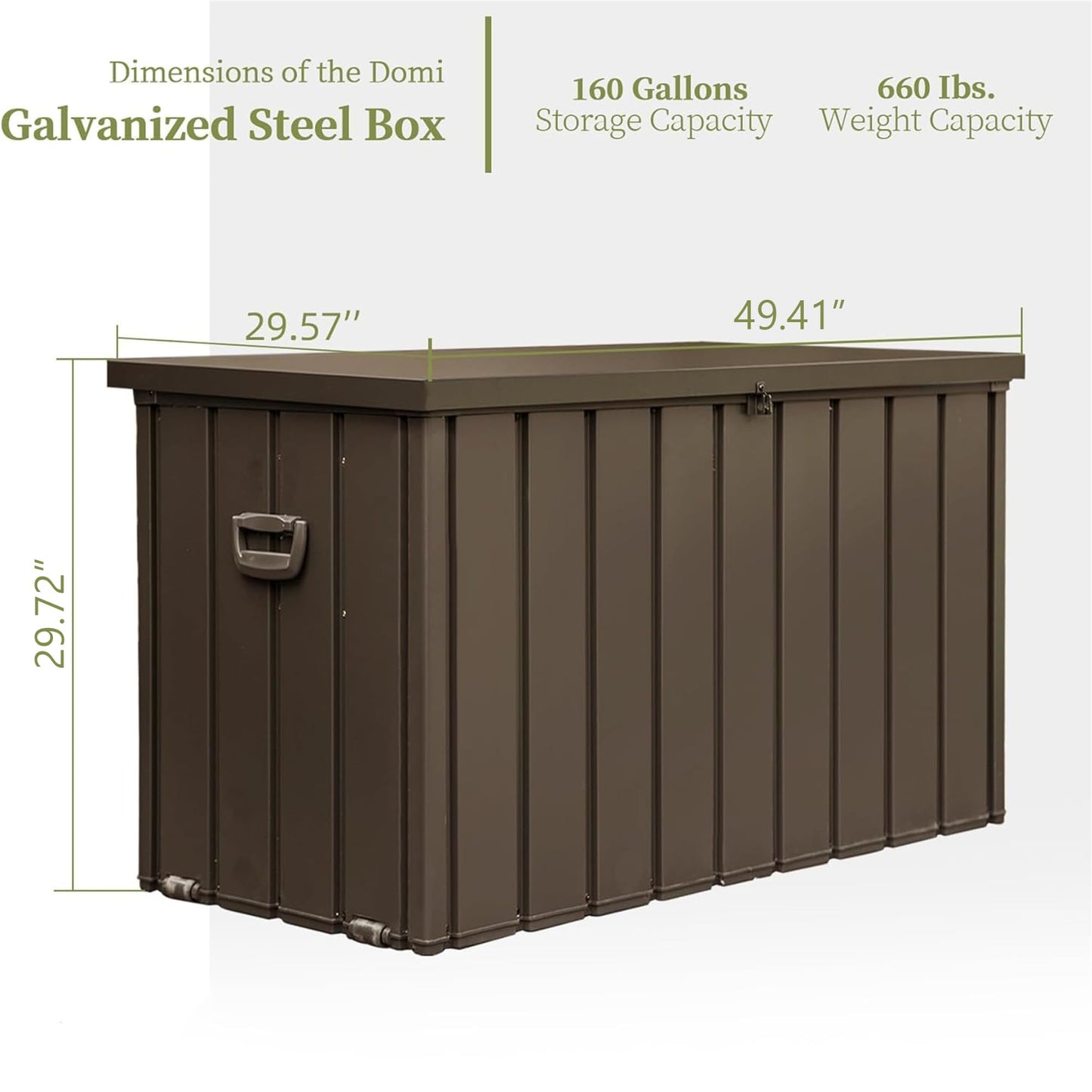 LANTRO JS 160 Gallon Metal Deck Box, Outdoor Storage Box Waterproof with Wheels, Lockable Storage Container for Patio Furniture Cushions Garden Tools, Dark Brown
