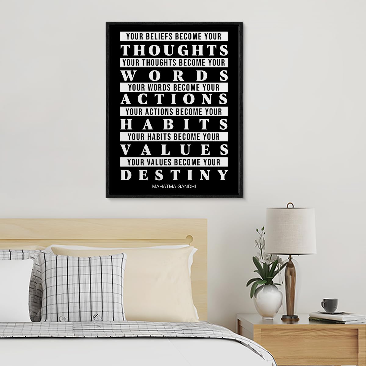 Inspirational Framed Canvas Wall Art Positive Watch Your Thoughts Poster Print Wall Decor Motivational Painting for Home Bedroom Office Decoration 11.5x15 Inches