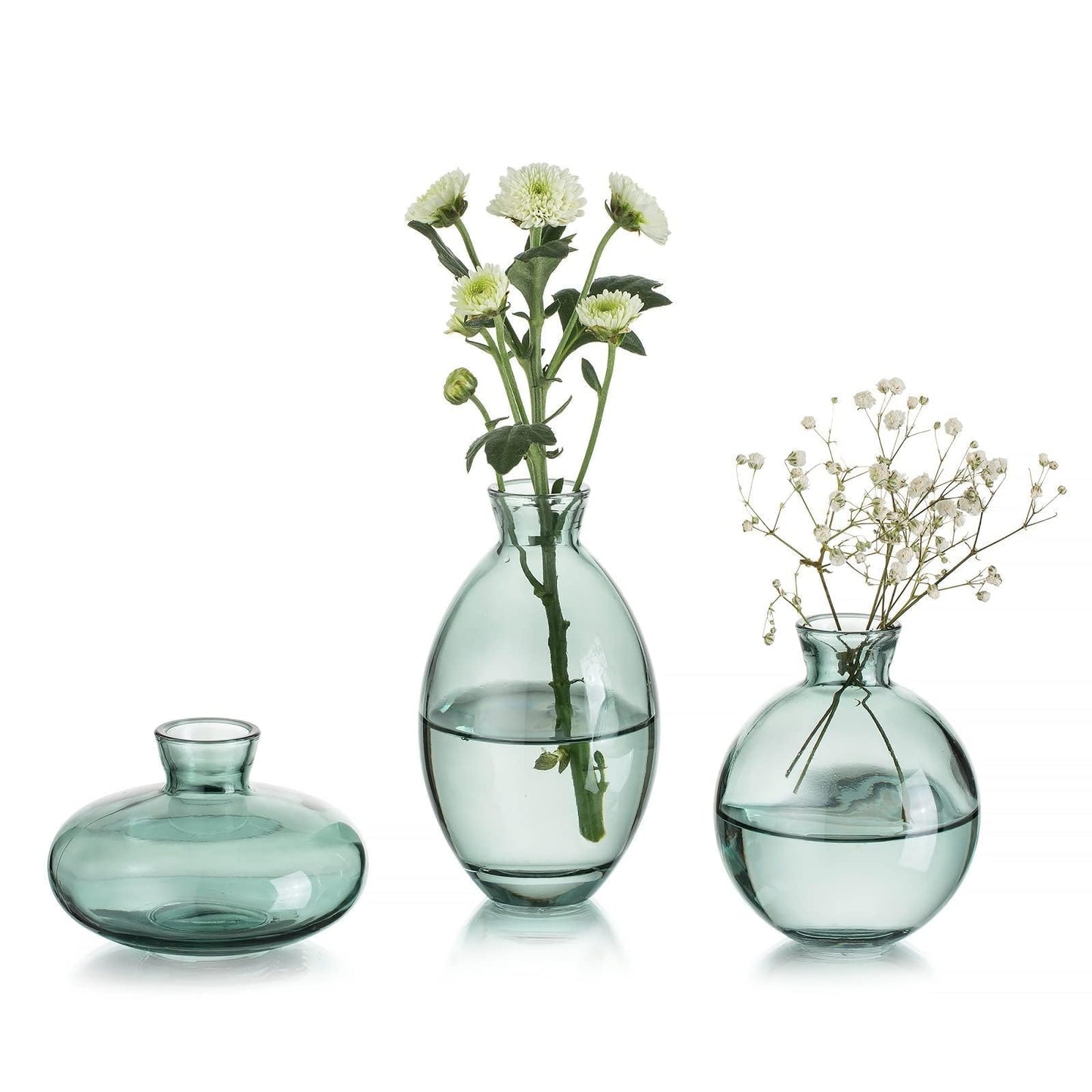 Bud Vases 3Pcs/Set Small Vases Handmade Cute Green Small Vases for Flowers Centerpieces Glass Vases Mini Vase Home Decor Centerpieces, Events Table Decor