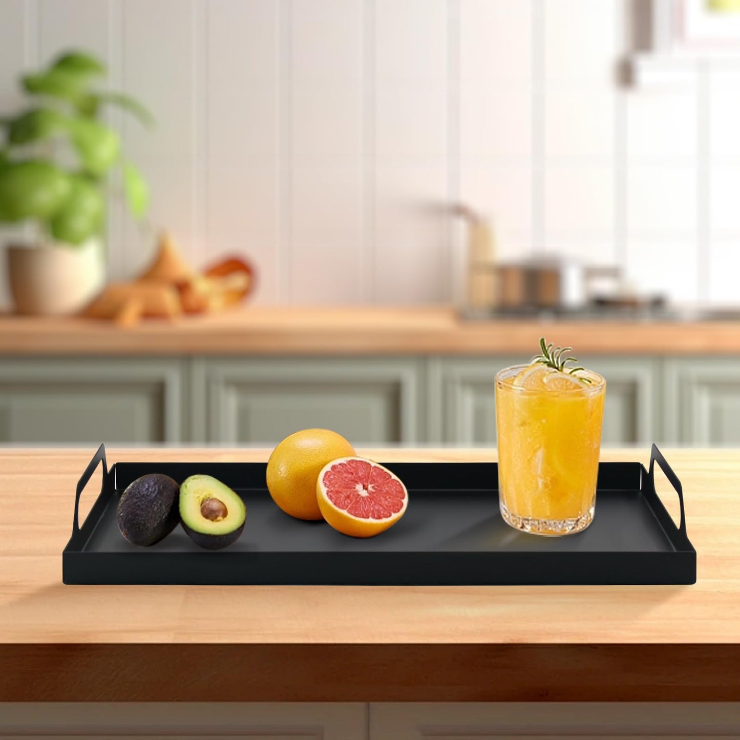 VANRA Metal Serving Tray Portable Bed Tray with Handles for Coffee Table, Living Room, Kitchen and Bathroom (Black)