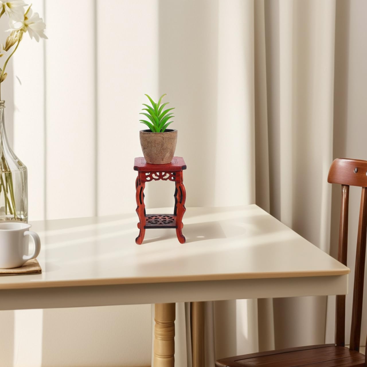 Garneck Wood Plant Stand Unique Design Small Decorative Pedestal Base for Indoor Plants 100% Natural Wood for Home and Garden Decoration
