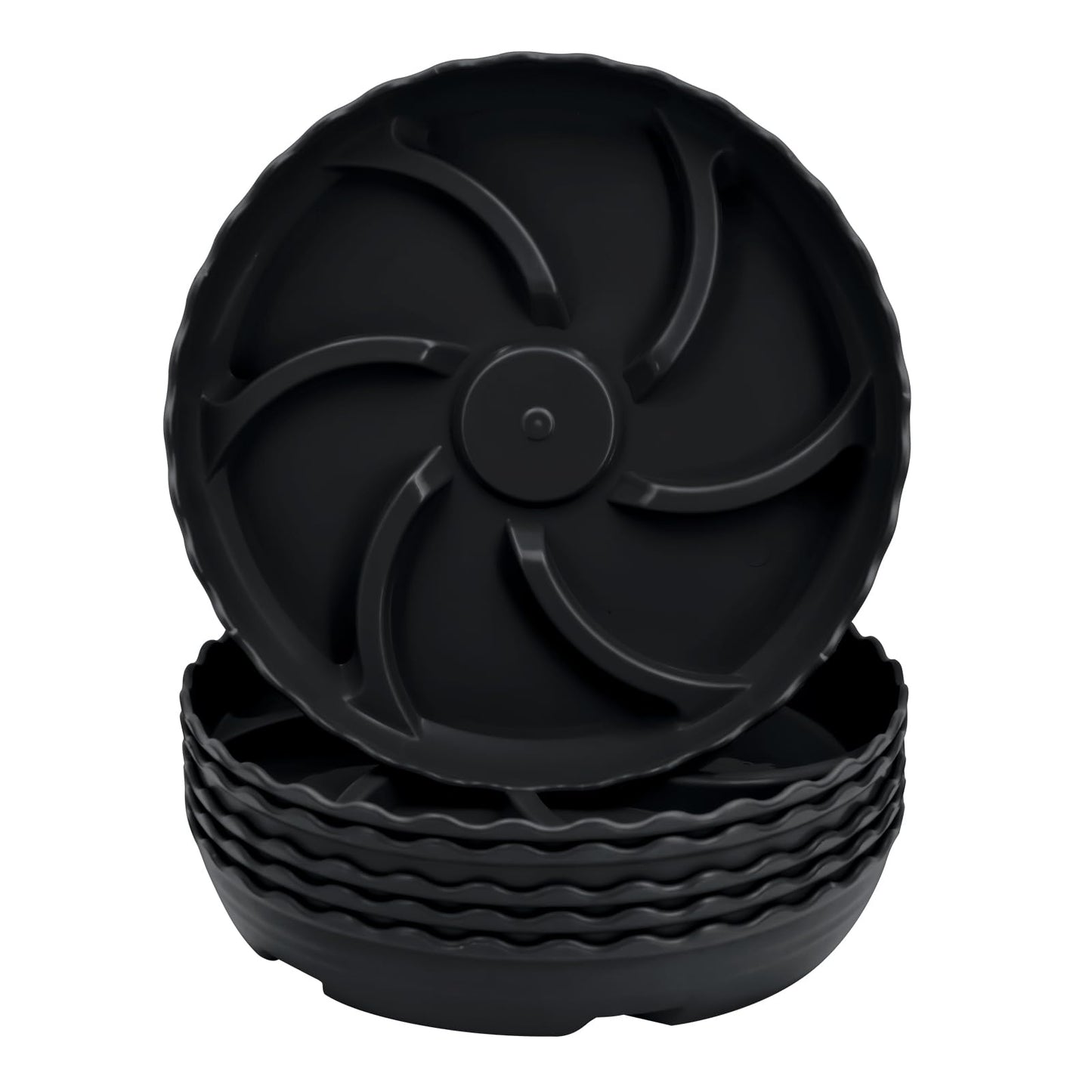 ittyfei 6 Pack 8 Inch Plant Trays for Pots, Raised Ridge Plant Saucers,6 10 12 14 Inch Durable Plastic Plant Pot Saucer,Black Round Plant Water Catcher Tray for Indoors and Outdoors(Black, 8‘’6pack)