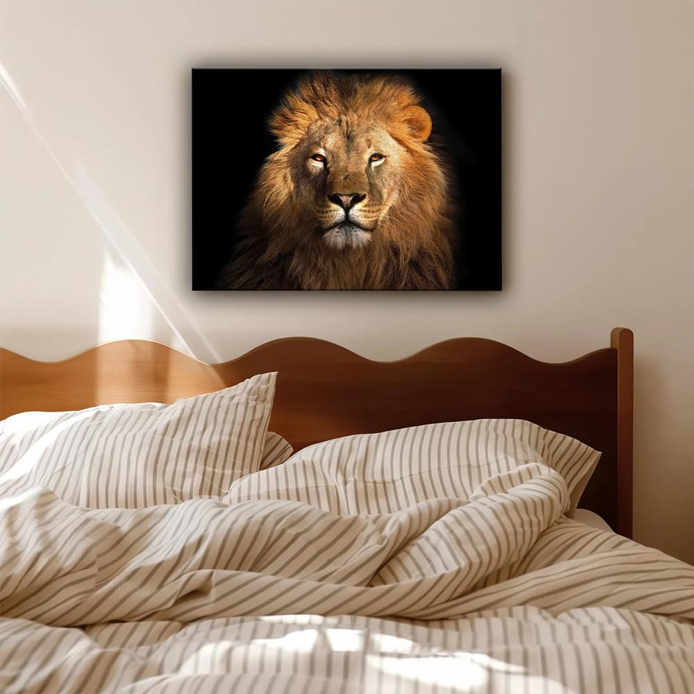 African Lion Wildlife Poster Canvas Art Print Wall Art Picture Indoor Bedroom Bathroom Living Room Garage Cafe Aesthetics Decor Ready To Hang (Framed,08x12 inch)