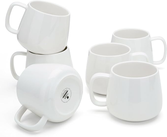 Teocera Coffee Mugs Set of 6-12oz Chip-Resistant Ceramic Cups with Ergonomic Handle | Dishwasher & Microwave Safe White Mugs | Keeps Beverage Hot, Perfect for Family Kitchen & Holiday Gifts