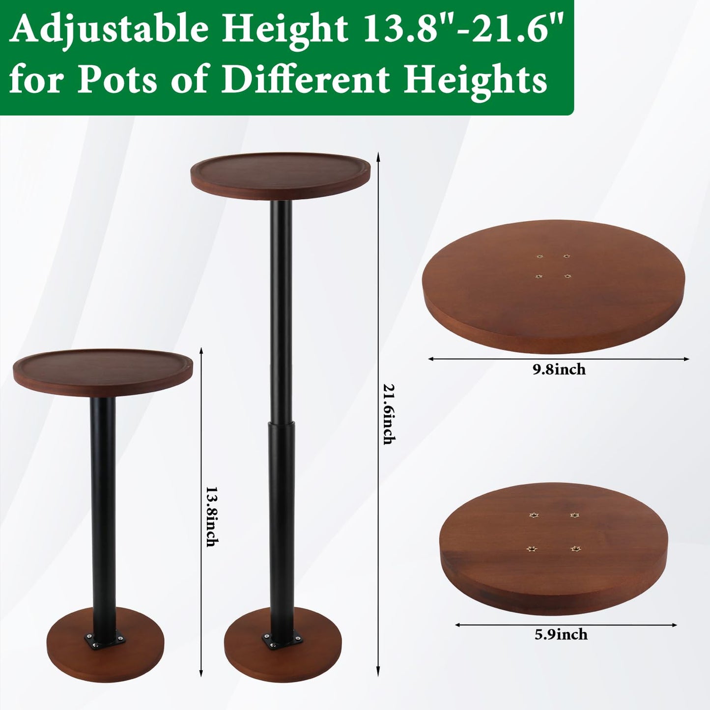 LUTTY 2Set Wooden Adjustable Plant Risers for Inside Pot,13.8-21.7 inches Tall Tapered Plant Riser Fill Bottom of Tall Flower Pots and Large Plants Containers, Rise Filler Riser of Flower Pots