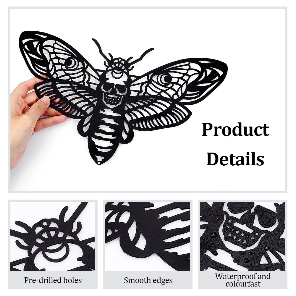 NBEADS Death Head Moth Metal Wall Decor, 6.9x11.8 Black Wall Hanging Decor Gothic Silhouette Wall Art for Bedroom Living Room Bathroom Office Garden Wall Decoration