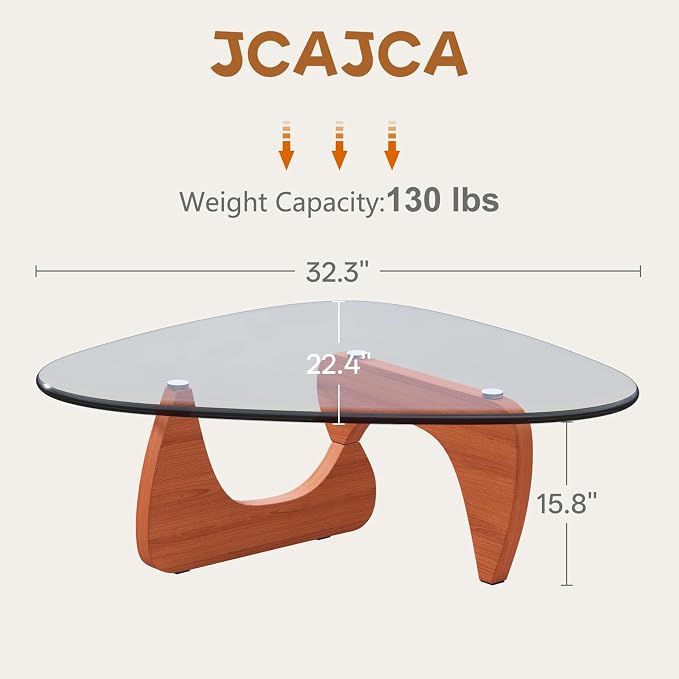 Coffee Table for Living Room Mid Century Modern Center Small Table with Glass Top and Wood, Walnut Transparent(32 Inch)