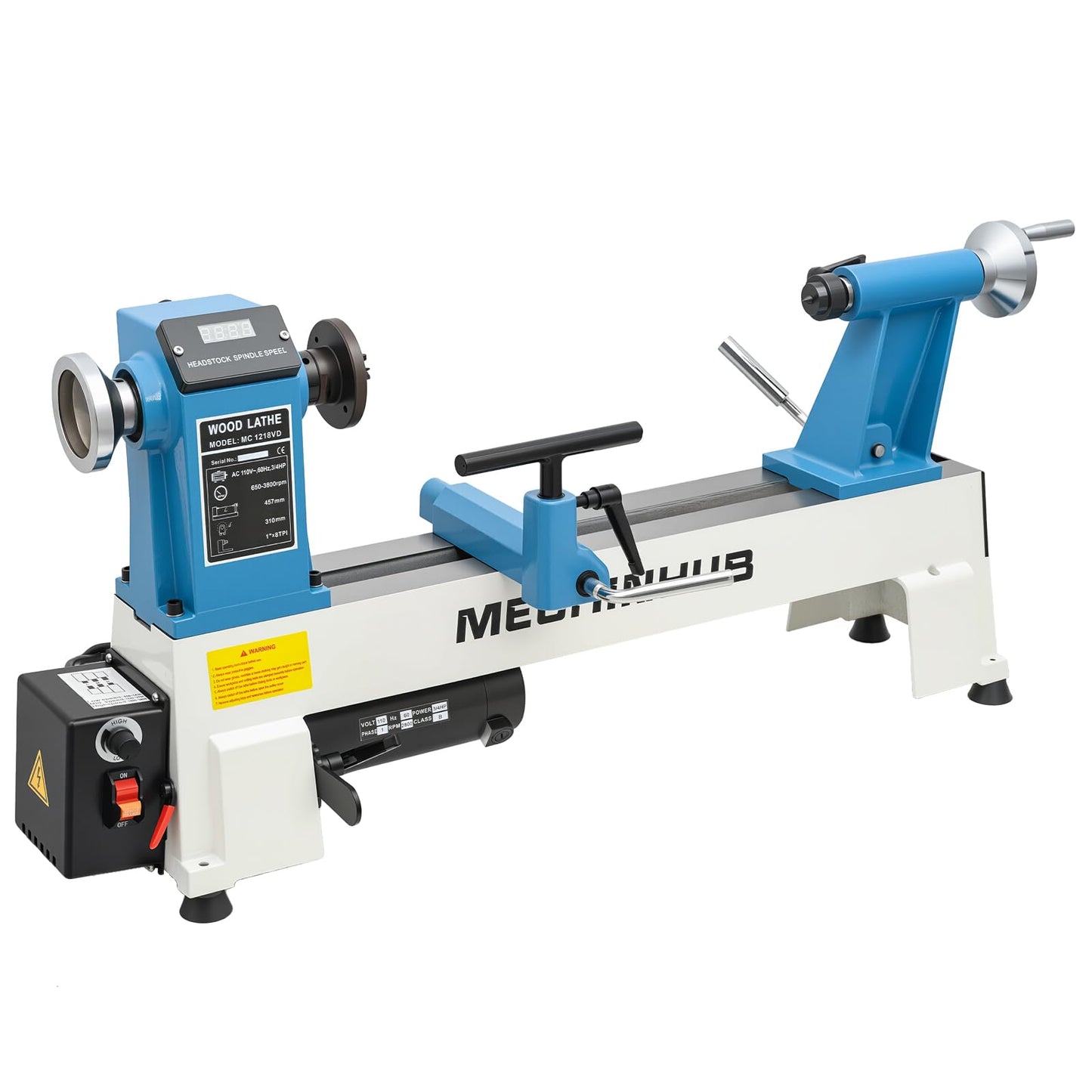 12" x 18" Digital Display Wood Lathe Machine, Benchtop Wood Lathe Machine 3/4HP 110V Infinitely Variable Speed 650-3800 RPM Professional for High Speed Sanding and Polishing