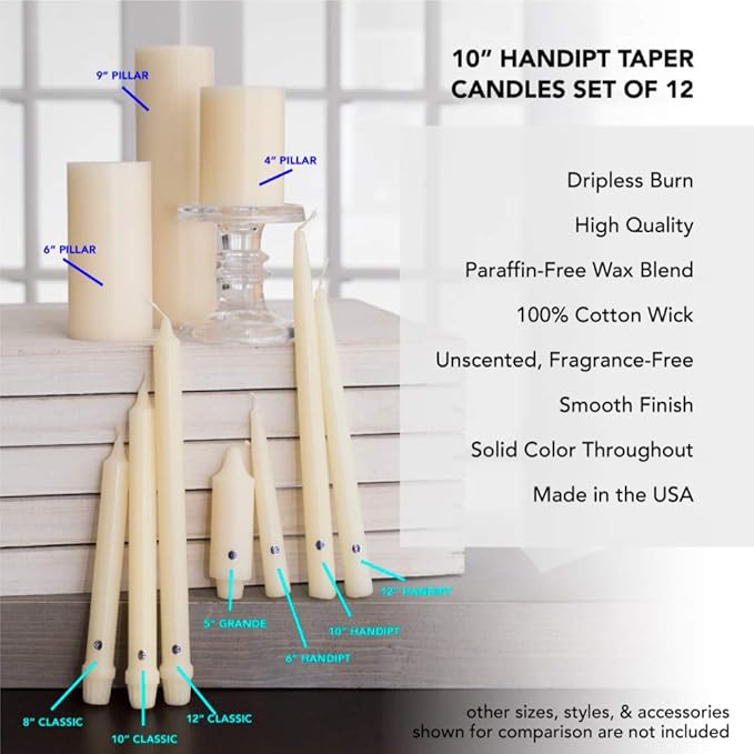 Colonial Candle Unscented Taper Candle, Classic Collection, Coastal Blue, 12 in, Pack of 12 - Up to 10 Hours Burn