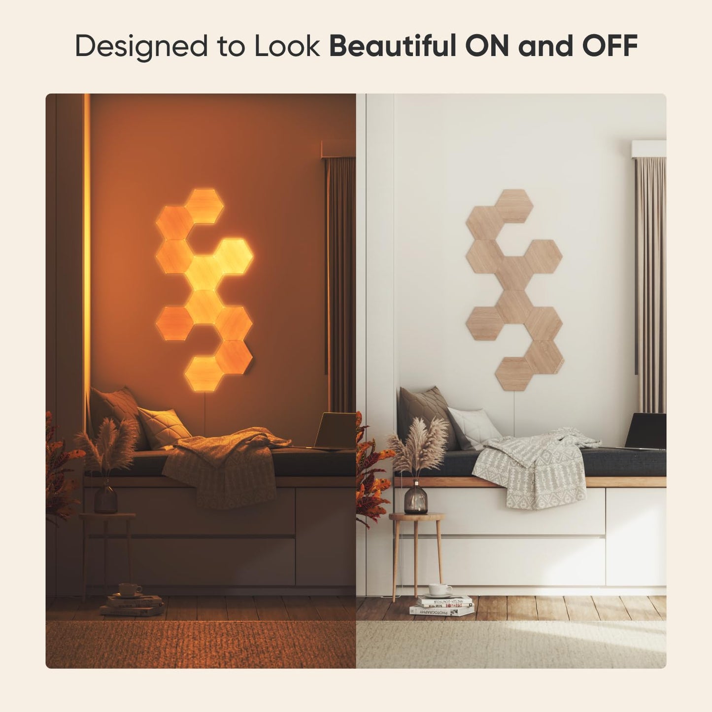 Nanoleaf Elements Wood Look Smart Wall Lights, Hexagon LED Wall Lights Compatible with Alexa Google Assistant, Home Wall Decor for Living Room with Music Sync, Touch Control, Ambient Lighting, 7 PK