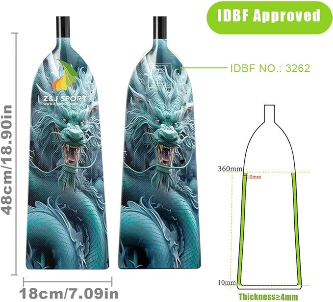 Z&J SPORT Adjustable Dragon Boat Paddle, IDBF Approved Carbon Fiber Paddle, Dragon Graphic Paddle with Adjuster for Dragon Boat Race with Adjustable T Handle