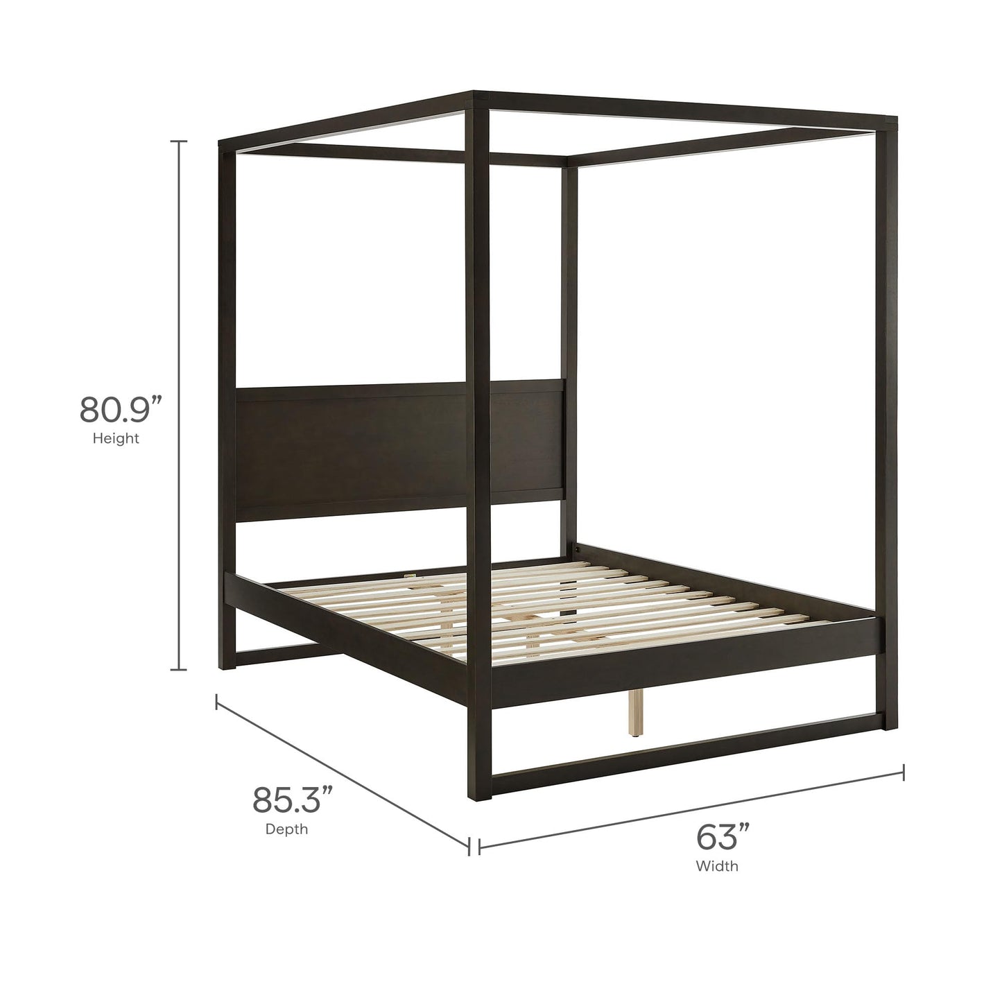 Modway Alva Queen Size 4-Post Wood Platform Canopy Bed in Smoked Oak – with with Headboard and Solid Rubberwood Frame