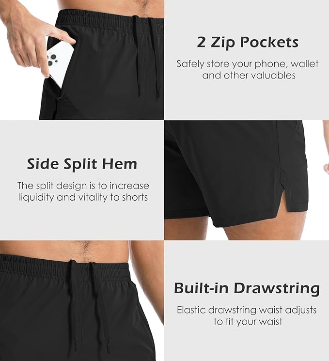 Aolesy Men's Gym Shorts Linerless & Liner - 5" Quick Dry Workout Running Shorts with Zip Pockets Sports Athletic Shorts