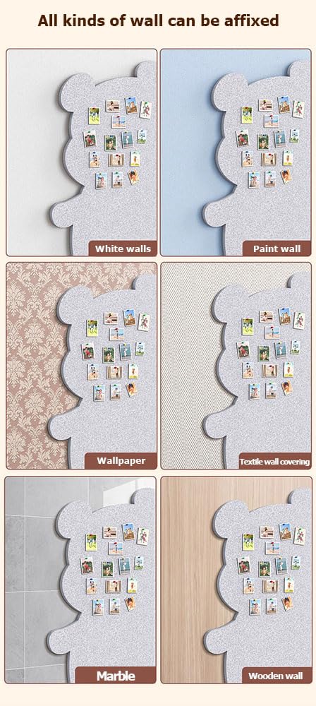Bear Shaped Felt Wall Tiles Picture Display Board Decorative Creative Wall Aesthetic Photo Holder Bulletin Panel 31.4 * 47.2'' (Gray-Left)