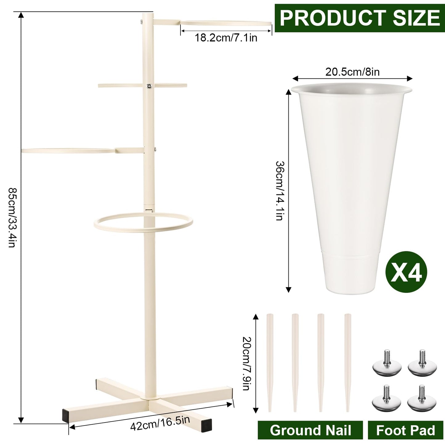 Flower Display Stand with Buckets, Metal Flower Bar Stand Rustic Farmhouse Florist Bouquet Holder Flower Cart Display Shelf for Outdoor Patio Garden Wedding Decor (Round)