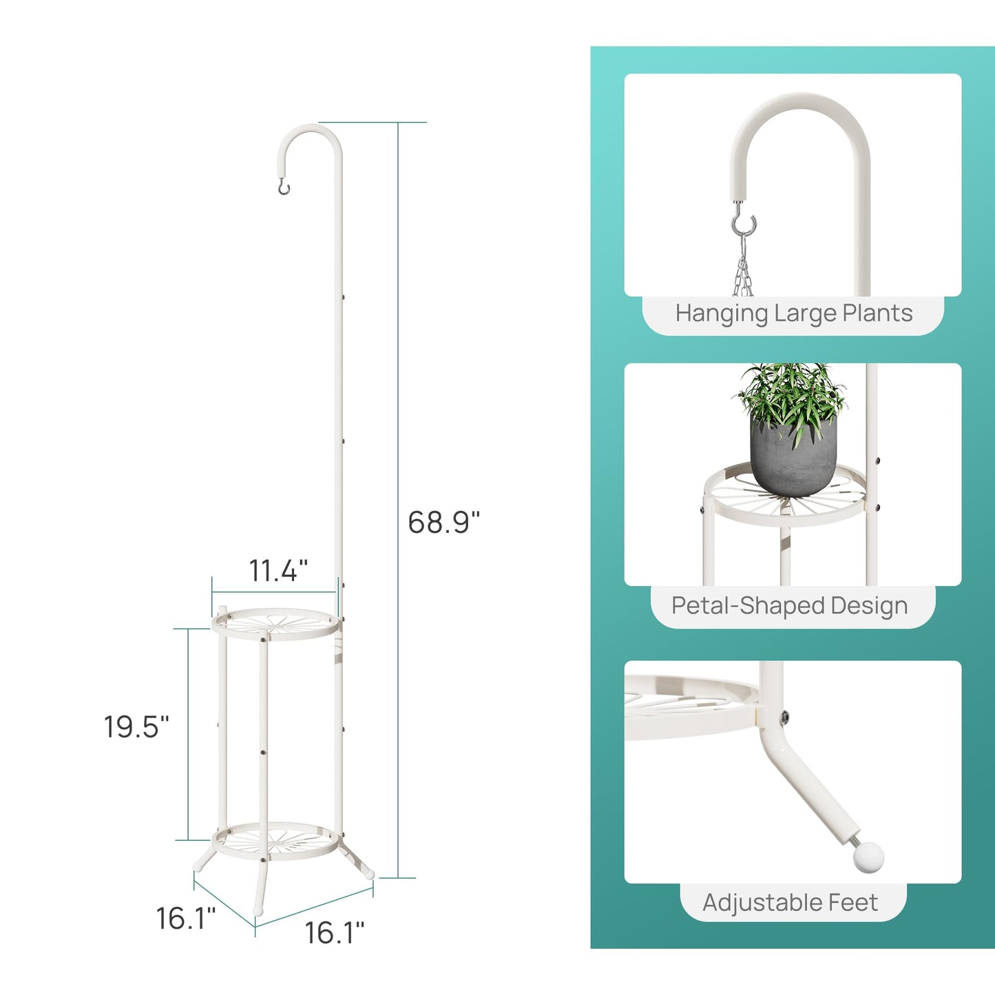 2-Tier Hanging Plant Stand, Heavy Duty Metal Planter Rack - Space Saving Indoor/Outdoor Shelves with 41" Hanging Space - Display Multiple Flower Pots, Tall Iron Plant Organizer for Living Room, Patio & Garden