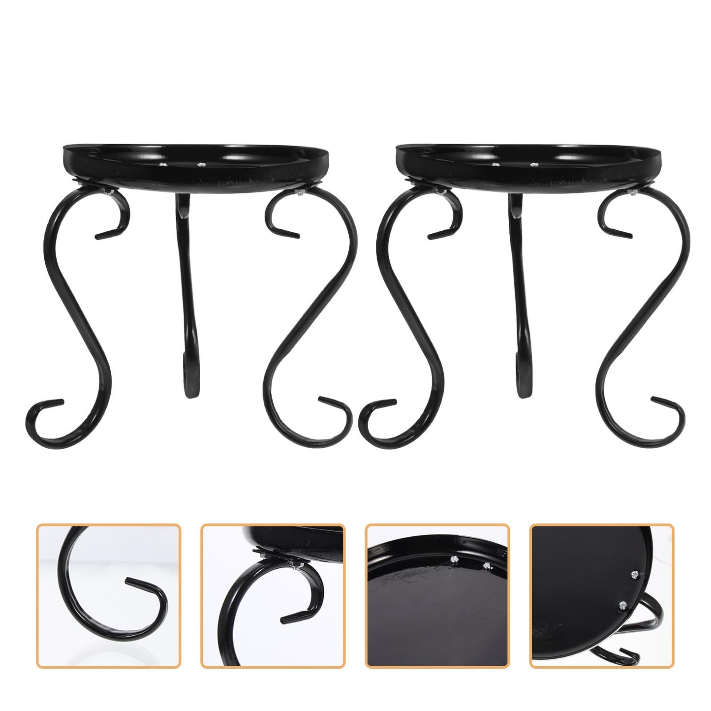 Lurrose Iron Flower Pot Holder Plant Stand for Indoor Outdoor Use, Single-layer Black Iron Flower Rack 2pcs, Floor-standing Plant Pot Display Shelf for Balcony Garden Patio