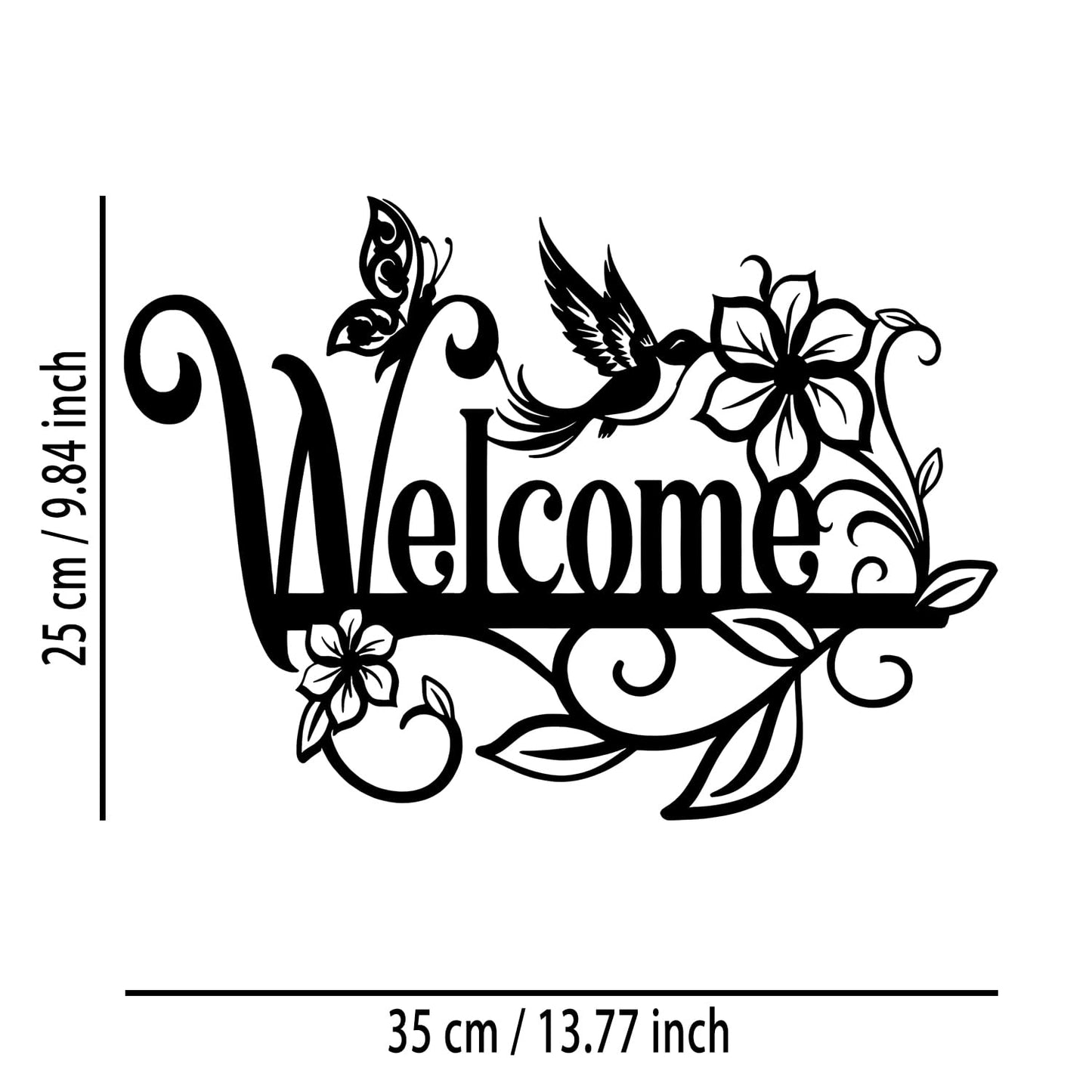 OPTYBVFD Welcome Sign Flower Butterfly Metal Wall Decor - Room Decor Wall Art Home Decor for Living Room, Outdoor, Garden, Farmhouse (Black)