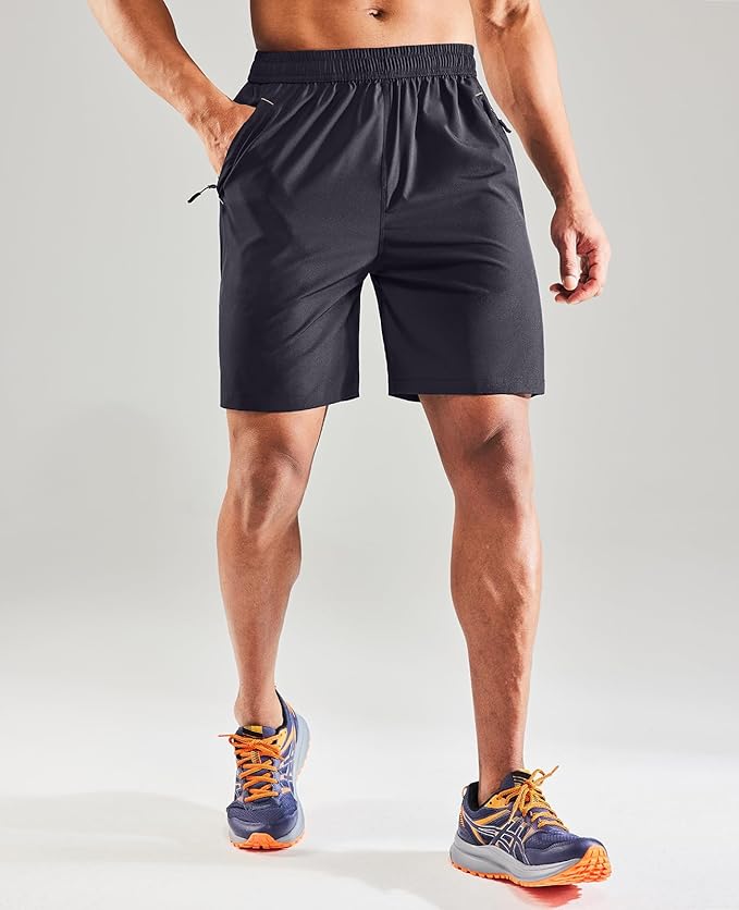 MIER Men's Quick Dry Running Shorts with Zipper Pocket, Elastic Waist Athletic Workout Exercise Fitness Shorts, 7 Inch