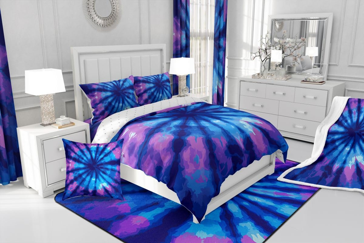 Feelyou Tie Dye Curtains Boho Psychedelic Swirl Grommet Curtain for Bedroom Bohemian Gypsy Thermal Curtain Trippy Boho Tribal Window Draperies Blue Purple 42W x 84L Set of 2 Panels