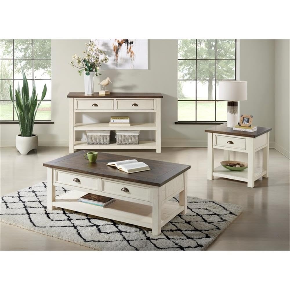 Martin Svensson Home Solid Wood Coffee Table, Cream White with Brown Top
