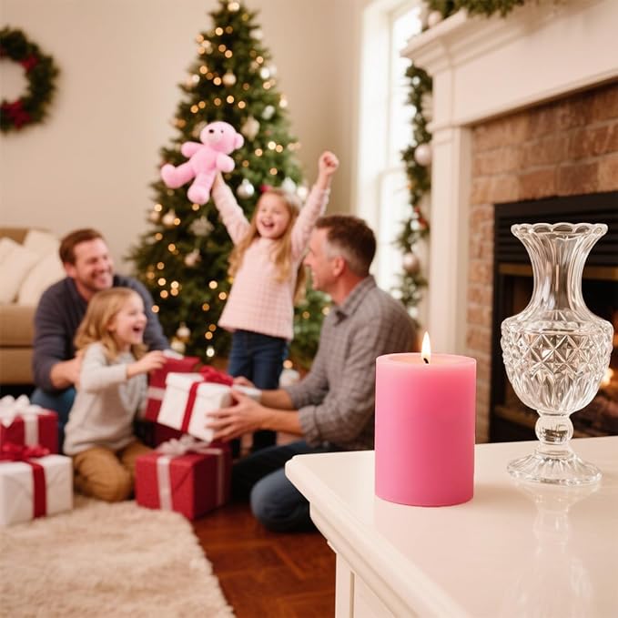 Pink Unscented Pillar Candles 3-Pack ??Dripless & Smokeless, Long-Burning Thick Candles (2",3",4" Heights) for Weddings, Home Decor & Serene Ambiance