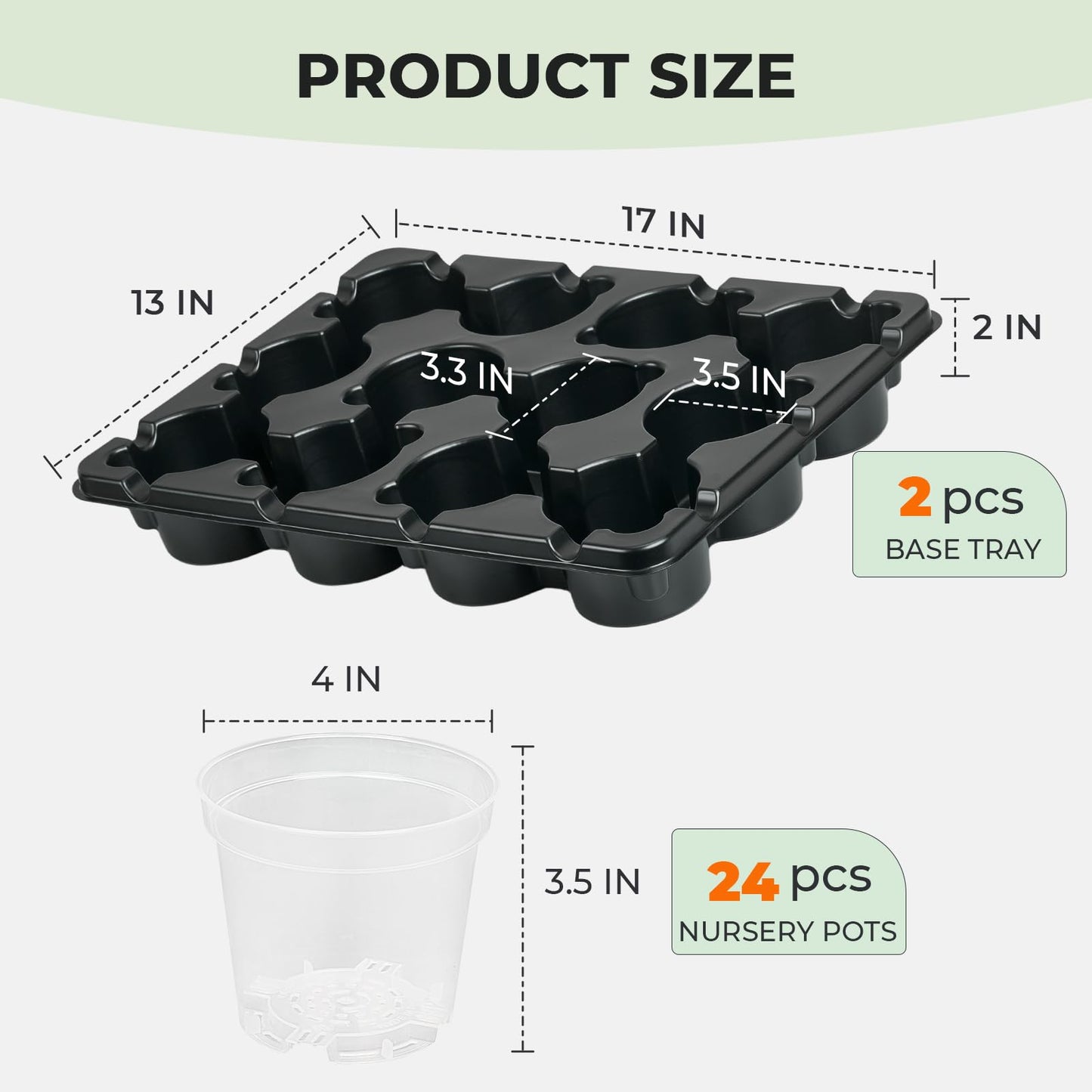 homenote 4 Inch Seed Starting Trays with Clear Nursery Pots, 2-Pack 12-Cell Seedling Starter Trays & 4" Nursery Pots 24 Pcs with Drainage, Plant Starter Germination Trays for Indoor Outdoor Growing